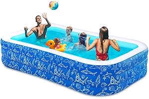 Nattork Inflatable Pool for Kids and Adults, 118" x 68" x 22" Family Full-Sized Inflatable Swimming Pool, Durable Thickened Above Ground Blow Up Pool for Kids Pools for Backyard Outdoor Indoor Shark