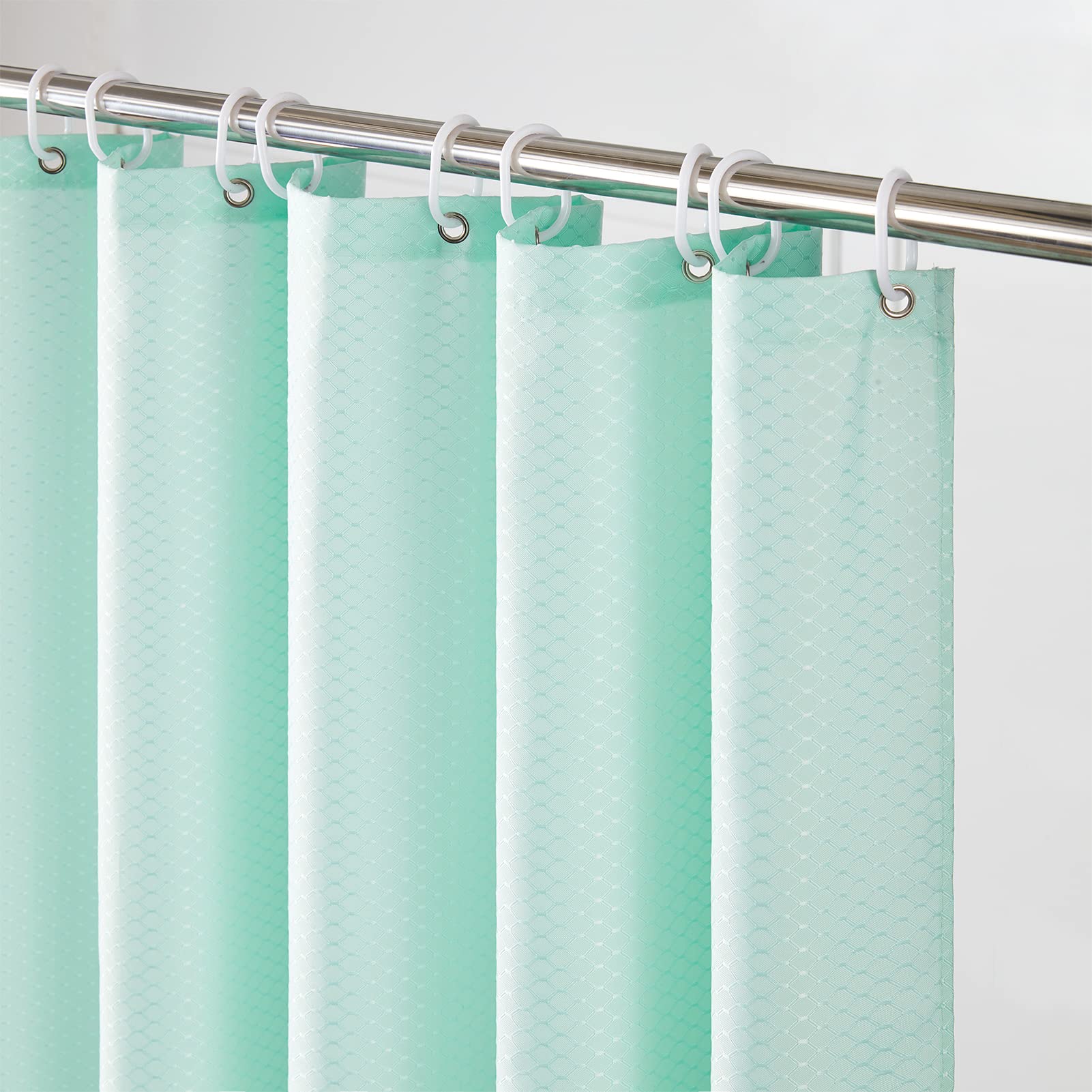 Furlinic Waffle Shower Curtain Waterproof Mildew Resistant Green Bath Curtains Washable 120x180cm Polyester Fabric Weighted Hem for Wet Room 47x71 Inch.