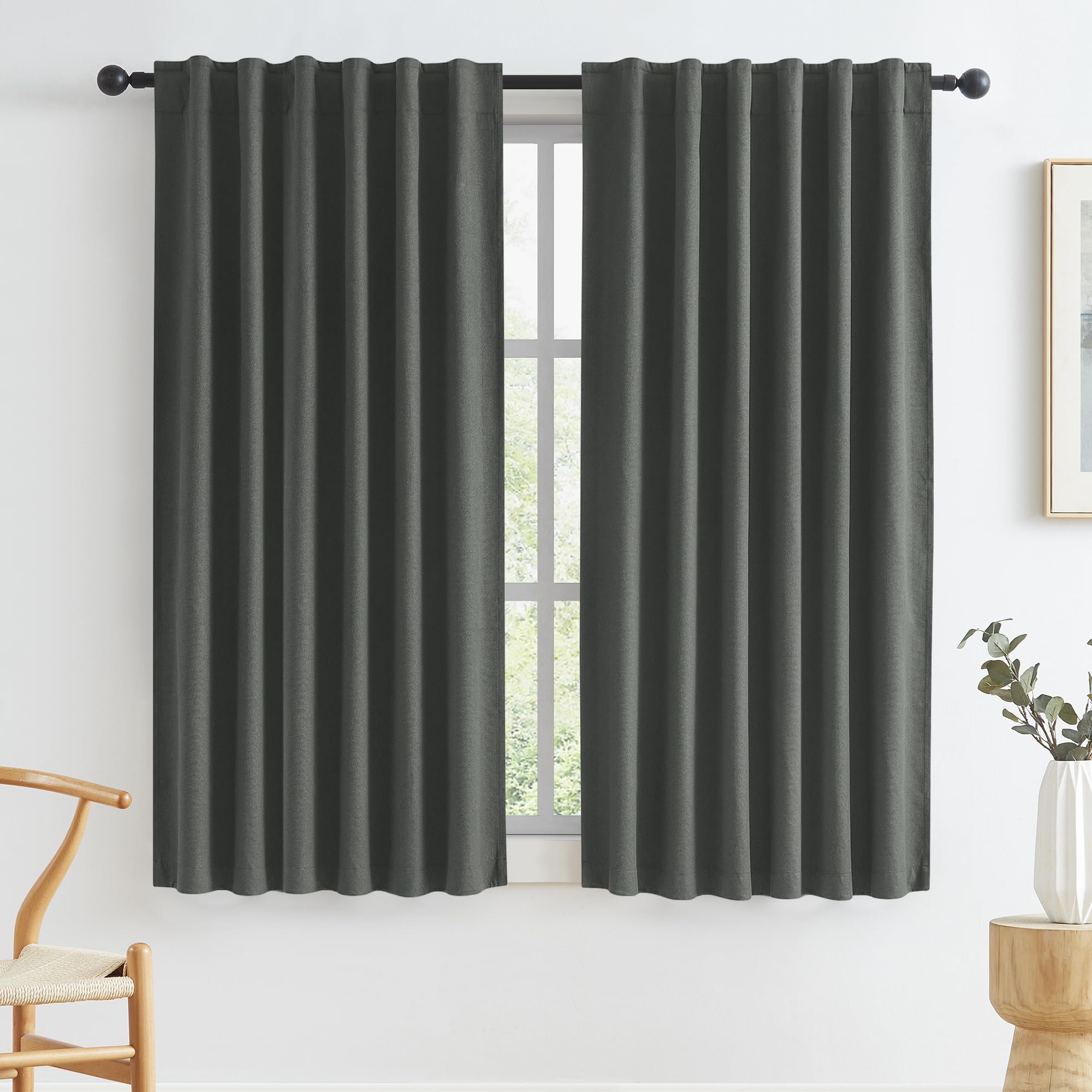 KEQIAOSUOCAI 100% Blackout Linen Curtains, Full