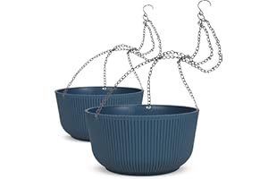Dexceder 11.2 Inch Self Watering Hanging Planters Indoor Outdoor, Thickened Hanging Basket Flower Plant Pot (2 Pack, Deep Blue)