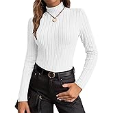 Ekouaer Women's Long Sleeve Mock Turtleneck Tops Ribbed Shirts Fleece Soft Thermal Undershirts Tee