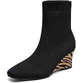 NEWBELLA Women's Ankle Boots - Knit Stretch Booties with Round Toe, Chunky Platform Block Heel Pull-On Chelsea Boots for Casual Streetwear, Daily Commute & Night Out