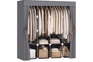 LOKEME Portable Closet, Grey Wardrobe Closet Organizer with Cover, Portable Closets for Hanging Clothes 65.4x17.4x64.4 inch,4 Hanging Rods and Shelves, Large Capacity for Bedroom, Living Room