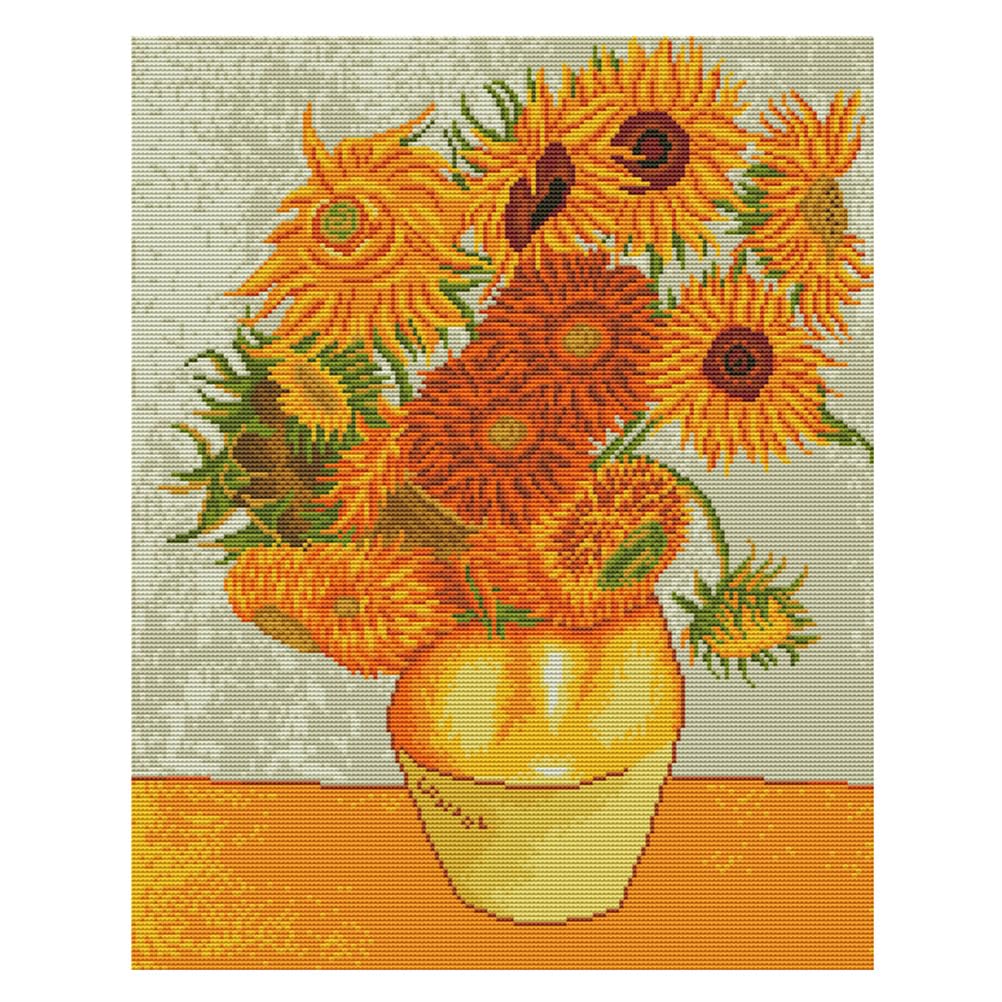 Meecaa Cross Stitch Kits 11 Count Stamped, Sunflower Flower Van Gogh Embroidery Kit with Accessories Pre Printed (48CMx58CM) (Sunflower)