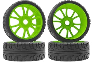 SHARE GOO ShareGoo 1/8 RC Buggy Off Road Tires and Wheels Rim 17mm Drive Hex Compatible with Arrma Typhon Kyosho Losi VRX Redcat Tamiya HPI 1/8 RC Off Road Buggy (Green)