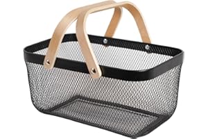 SANHSEHOME Metal Mesh Steel Basket Garden Harvest Basket for Gathering Vegetable Rectangle Wire Basket with Handle Storage Organizer Multi-functional Fruit Basket Bin for Kitchen Bathroom Picnic Black