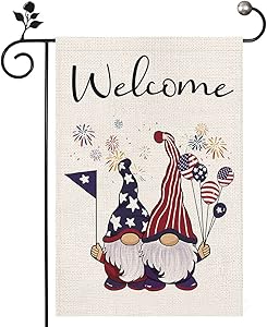 Welcome Garden Flag Patriotic Gnome Small Garden Flags 12 x 18 Inch Double Sided Burlap Flag for Outside Yard Lawn Decoration