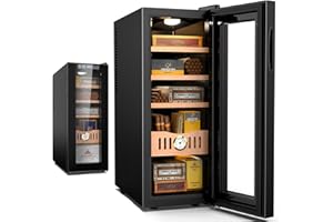 TUATNUT 36L Electric Cooler Cabinet for Bar & Home, Made with Spanish Cedar Wood Shelves & Drawer with Hygrometer, LED Touch Screen, Cooling Function, Quiet Operation, Mens Gift (Only Cooling)