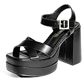 DREAM PAIRS Women's Platform Chunky Heels Square Open Toe Ankle Strap High Heeled Sandals Y2K Shoes for Party Brunch