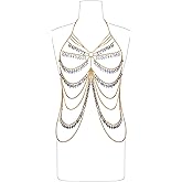 Connie Cloris Womens Sexy One Piece Body Chains Crystal Tassel Bikini Beach Club Body Jewelry