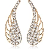 Esbbela 14K Gold Plated Cubic Zirconia Ear Crawler Earrings Faux Diamond Heart Triangle Ear Cuff Climber Earrings Gifts for Her