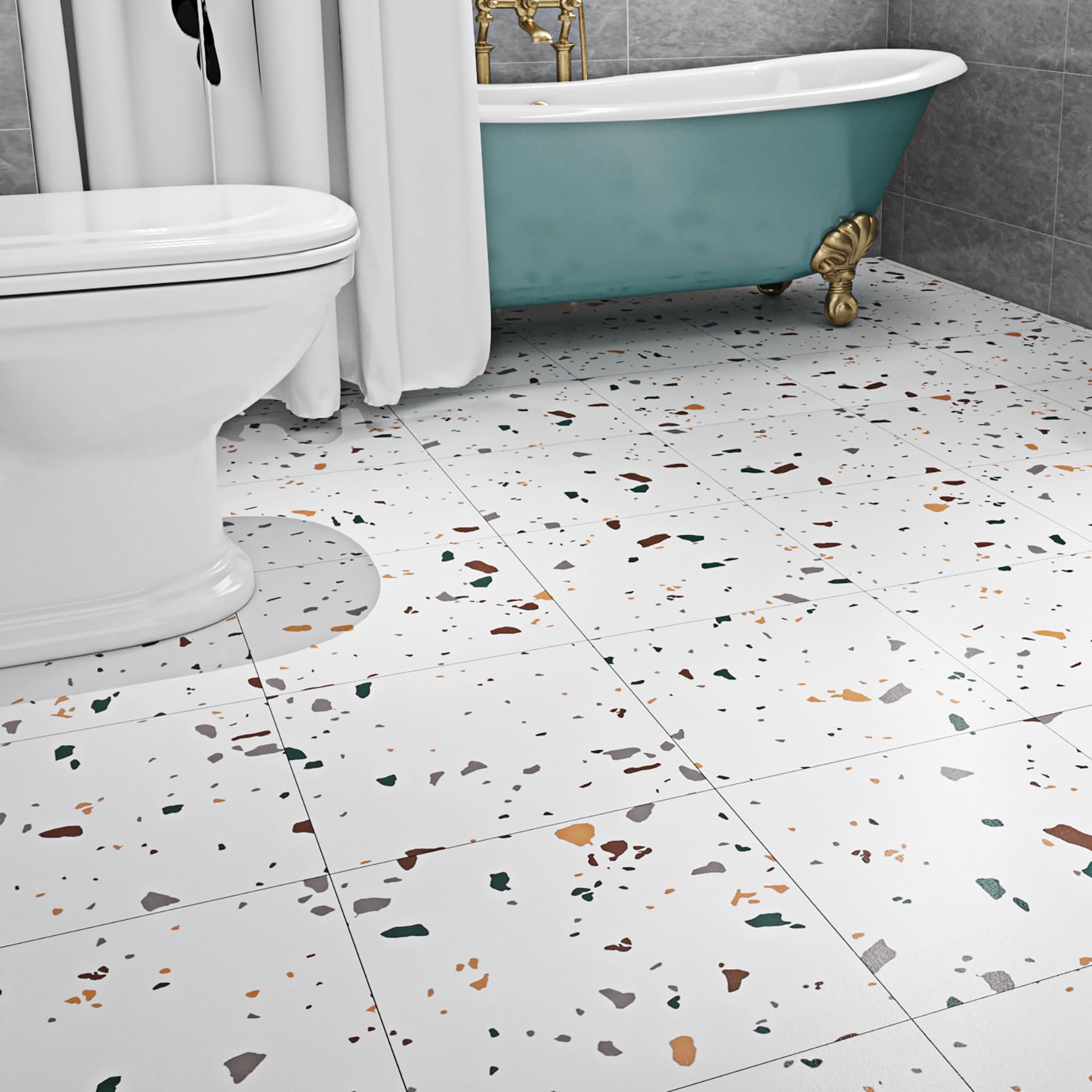 Photo 1 of Livelynine 16-Pack Peel and Stick Floor Tile Waterproof Terrazzo 12X12 Inch Stick on Floor Tiles for Bathroom Kitchen Basement Vinyl Flooring Colorful Floor Tiles Sticky Laminate Flooring Removable