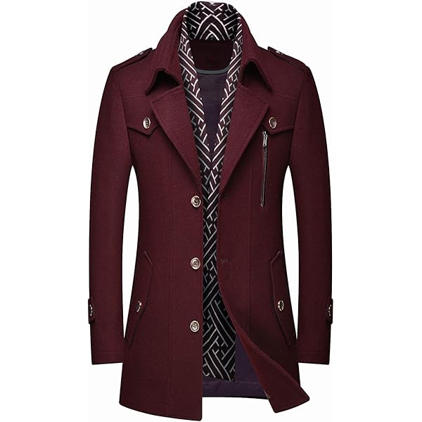 Lu's Chic Men's Long Sleeve Pea Coat Winter Top V Neck Turn Down