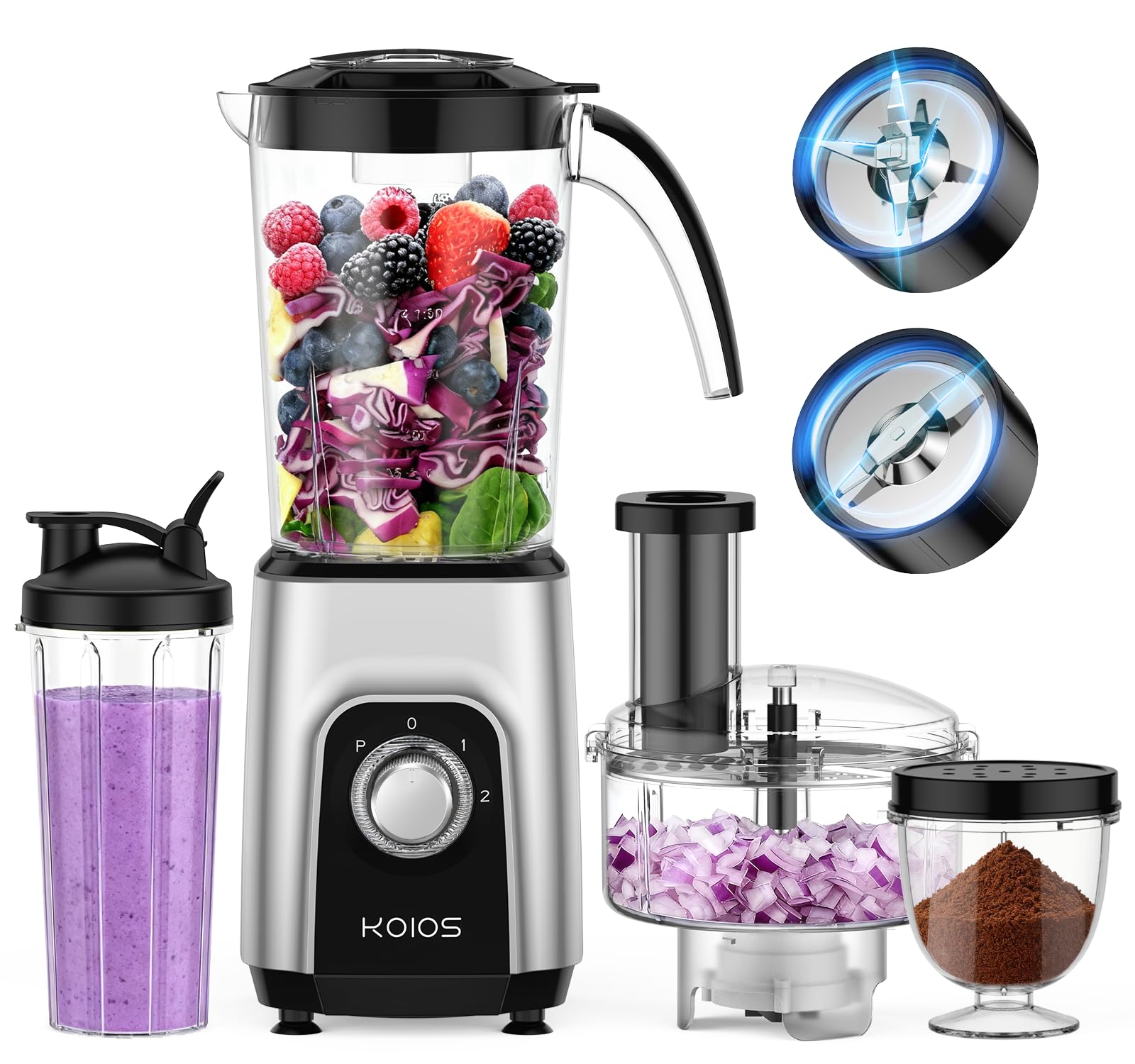 Photo 1 of KOIOS Blender/Food Processor Combo Max 1000W, 4 in 1 34oz Pitcher, 22oz Blending Cup, Meat Grinder & Vegetable Chopper, Spice Grinder,BPA Free -All-in-One Kitchen System, Dishwasher Safe