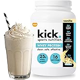 Kick Whey Protein Powder, Vanilla Flavor, 25 G Protein, Gluten Free Workout Supplement With Amino Acids to Support Fitness Goals & Digestive Wellness, No Added Sugar, No Artificial Flavor, 16 Servings