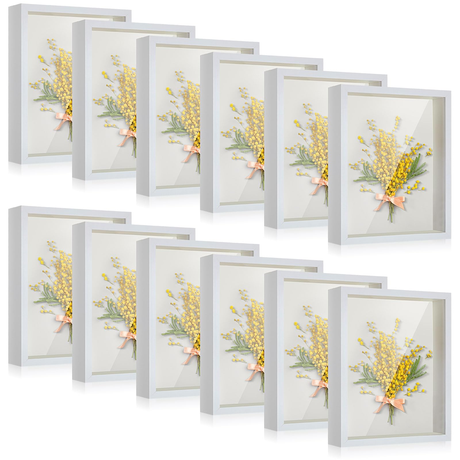 Photo 1 of Tuanse 12 Pcs Shadow Box Bulk Display Case Plastic Shadow Box Picture Frame for Photos Flower Wedding Bouquets Pet Memorial Graduation Object Butterfly Tickets Wall Tabletop(11 x 9 Inch, White)