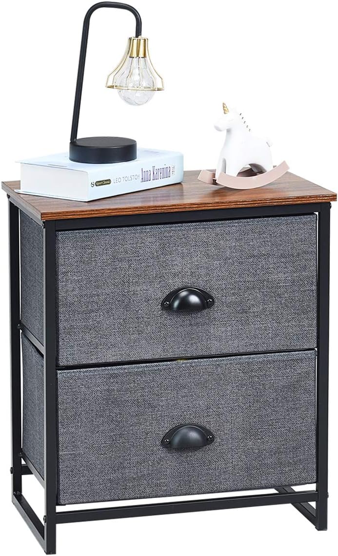 Amazon Com Giantex Nightstand W Fabric Drawers Sturdy Steel Frame And Wood Top Organizer Unit For Bedroom Living Room Entryway Closets End Table 20 5 H Black Kitchen Dining