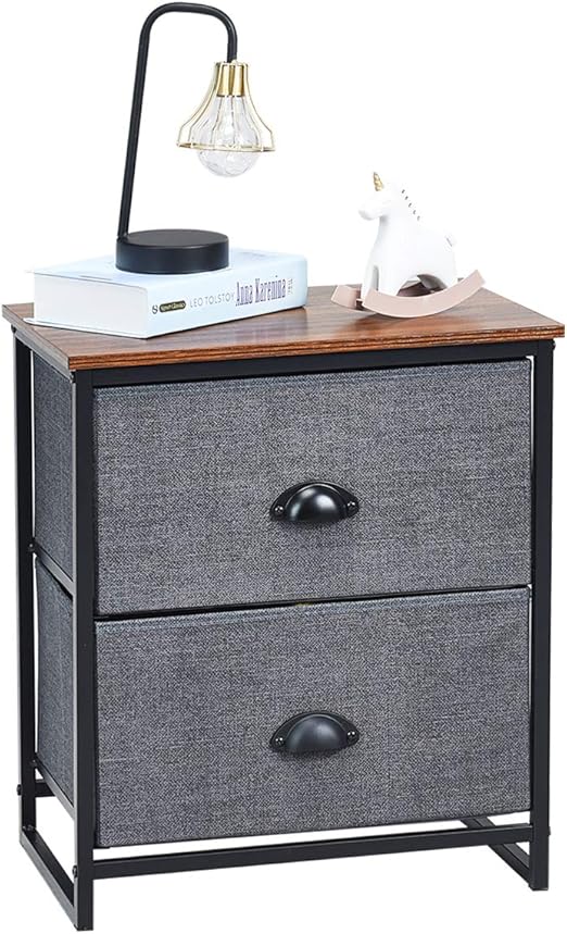Amazon Com Giantex Nightstand W Fabric Drawers Sturdy Steel Frame And Wood Top Organizer Unit For Bedroom Living Room Entryway Closets End Table 20 5 H Black Kitchen Dining