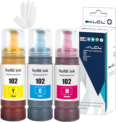 LCL 102 Ink Bottle 3 Pack for Epson EcoTank ET-2750 ET-2850 ET-3700 ET-4750