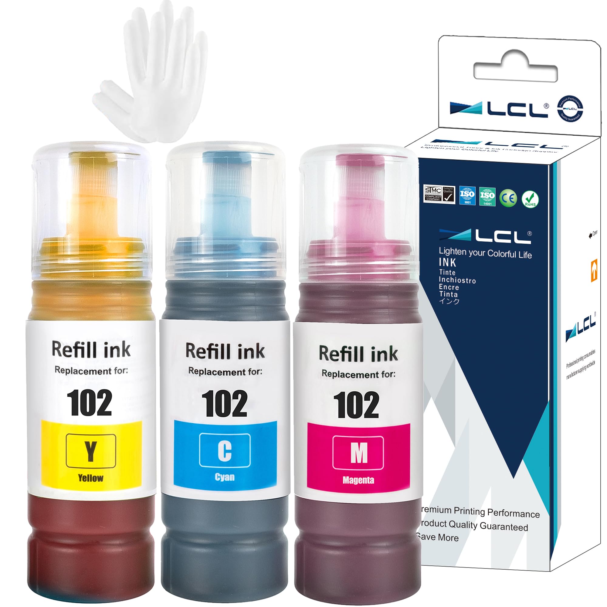 LCL 102 Ink Bottle Replacement for Epson 102 Ink Cartridges Bottle Multipack Compatible with Epson EcoTank ET-2750 ET-2751 ET-2756 ET-2850 ET-2851 ET-2856 ET-3700 ET-3850 ET-4750 ET-4850 (3 Pack)