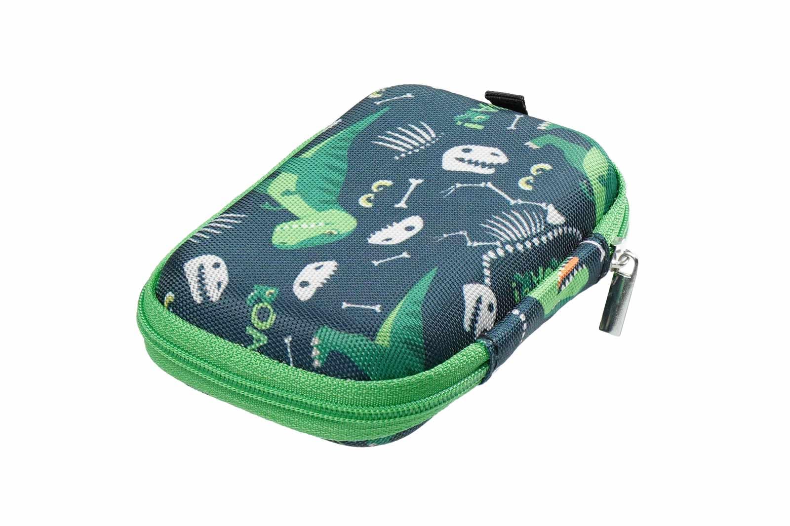 caseroxx Blood Glucose Meter Hard Case Suitable for Adia Blutzuckermessgerät in Dinosaur Design - Black, Diabetic Storage case