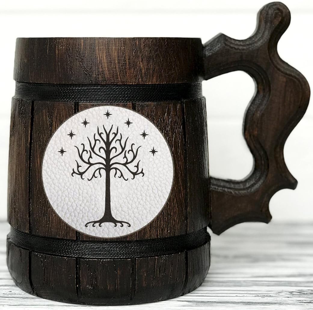 Tree Of Gondor Wooden Mug. LOTR Mug. Personalized Wooden Beer Mug. LOTR Gift. Hobbit Mug Lord Of The Rings Mug. Wood Beer Mug. Hobbit gifts. Beer Tankard K77