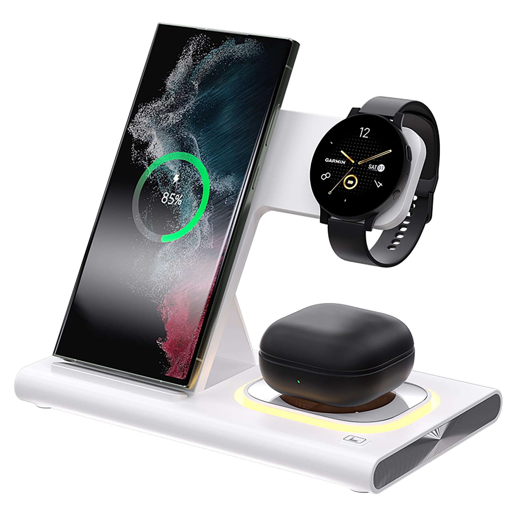 Photo 1 of 3 in 1 Wireless Charger for Samsung Charging Station Android Phone Multiple Devices LED Light Folding Dock Charger Stand for Samsung Galaxy S25 S24 Ultra S23 S22 Z Flod 7/6 Watch 8/7/6 Earbuds