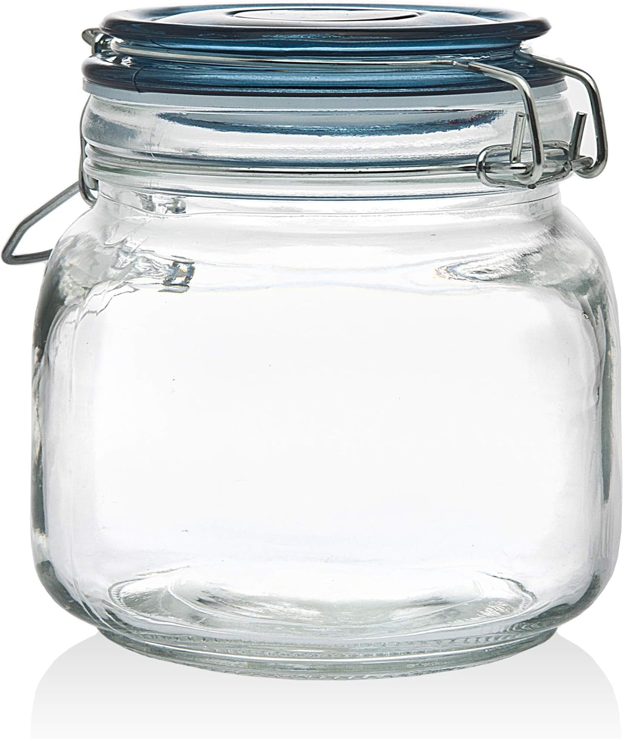 Glass Canister Kitchen Preserving Storage Jar with Airtight Blue Lid 27 oz