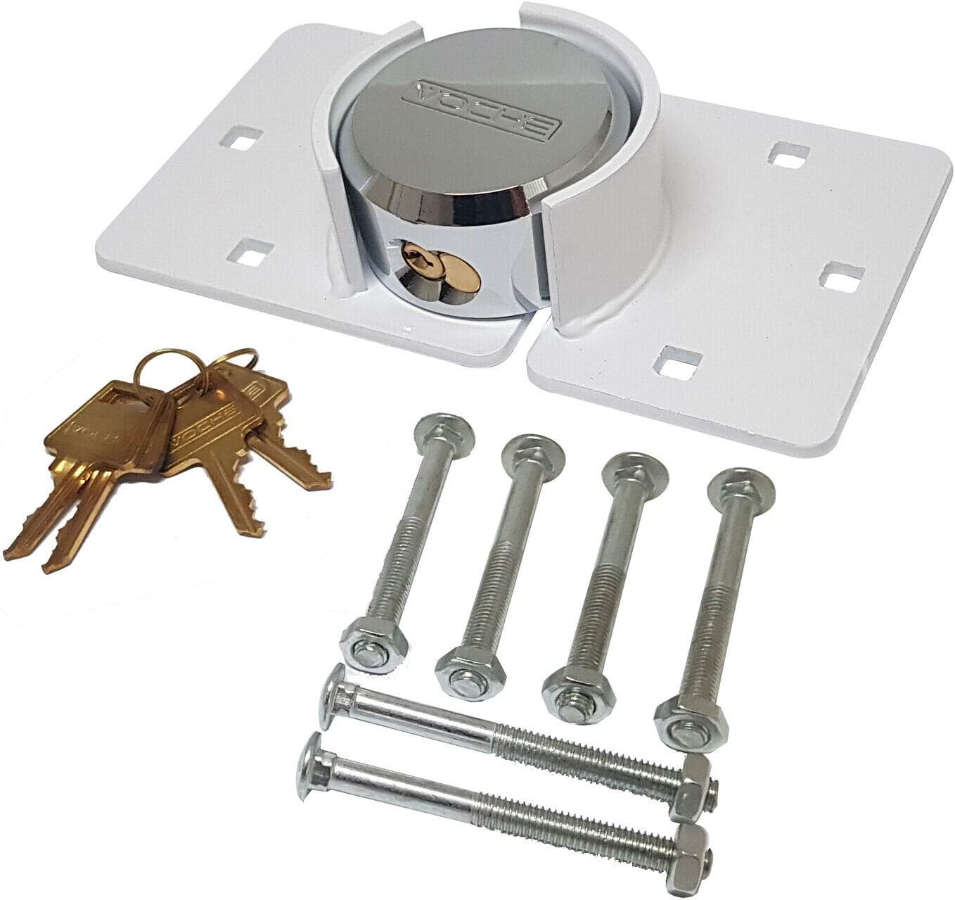 Voche® Heavy Duty White Padlock & Hasp Van Lock Set with Free Fixing