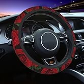 Red Rose Steering Wheel Cover Universal 15 Inch, Non Slip Durable Auto Car Accessories