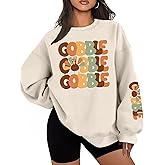 Oversized Thanksgiving Sweatshirt for Women Gobble Turkey Fleece Shirt Happy Turkey Day Long Sleeve Pullover Tops