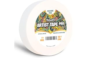 TSSART White Artist Tape Pro - Low Tack Masking Artists Tape for Drafting Art Watercolor Painting and All Paper Media - Acid Free 1inch Wide 180FT Long