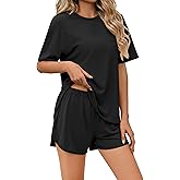 Ekouaer Pajama Set for Women Bamboo Viscose Pjs Set Ultra Soft Short Sleeve Sleepwear 2 Piece Lounge Sets S-XXL