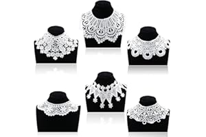 DROUTTI 6 Pieces Lace Collar Women White Hollow Out Flower Lace Fabric Collar Clothes Trim Embroidered Applique Neckline for Women Costume Sewing Supplies DIY Wedding Dress Accessory Halloween Cosplay
