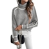 EVALESS Fall Sweaters for Women Trendy 2025 Cute Cozy Turtleneck Long Sleeve Colorblock Knitted Pullover Tops