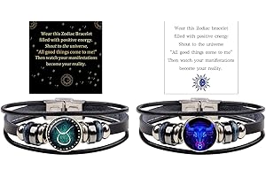 YOUR ALWAYS CHARM 2Pcs Zodiac Tie Bracelets Manifestation Zodiac Signs Bracelet Spirit 12 Constellation Handmade Bead Woven Multilayer Adjustable Leather Bracelet Jewelry Accessories Gift for Constellation Lover