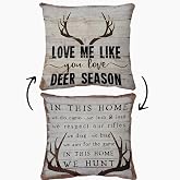 POPOU Love Me Like You Love Deer Season Decorative Reversible Throw Pillow Case, 18 x 18 inch Decorations Hunt Home Decor Cushion Cover, Gift for Couples, Husband, Wife, Wedding Anniversary (Coffee)