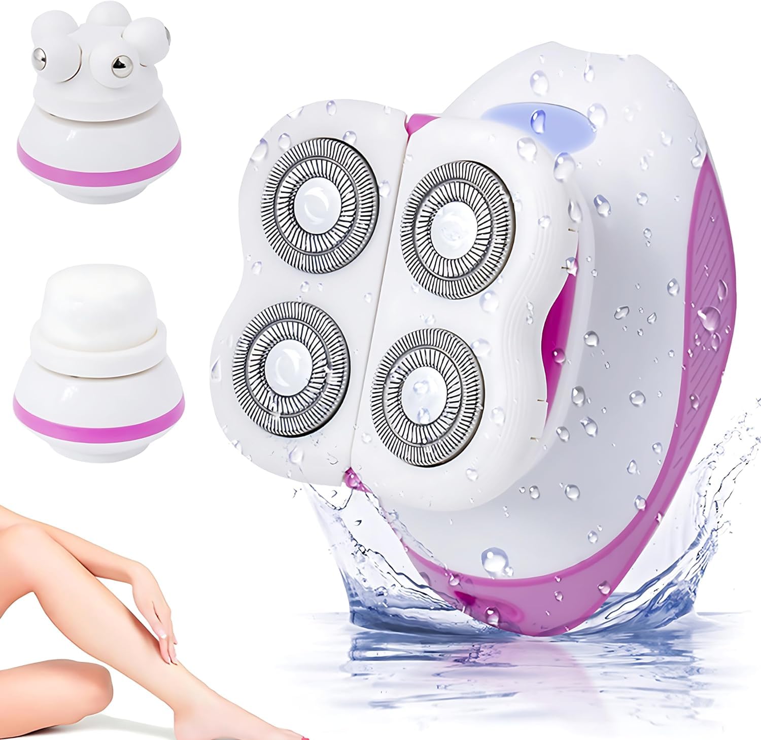 3-in-1 Electric Lady Shaver Cordless Waterproof Female Shaver with Cleansing Brush Painless Bikini Trimmer Hair Removal Rechargeable for Leg Face Body Lips Arm Underarms Armpit