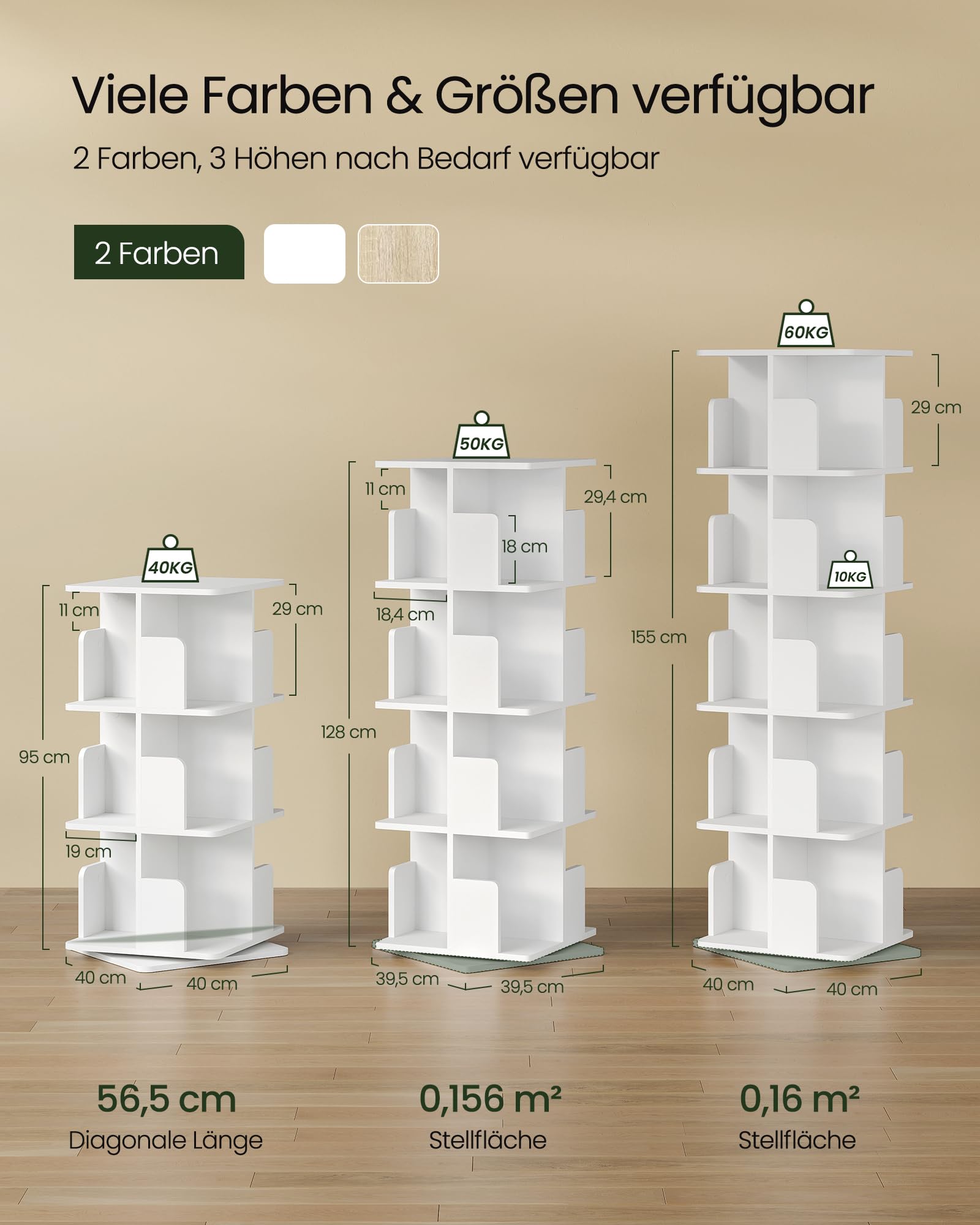 EUGAD Bücherregal drehbar mit 16 Fächer und 4 Ebenen, Weiß, 39,5x128x39,5cm 9