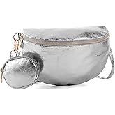 LIKEBAG Crossbody Bags for Women Fashion Sling Purse Shoulder Bag Fanny Pack Leather Causal Chest Bum Bag Cross Body Purse (Silver)