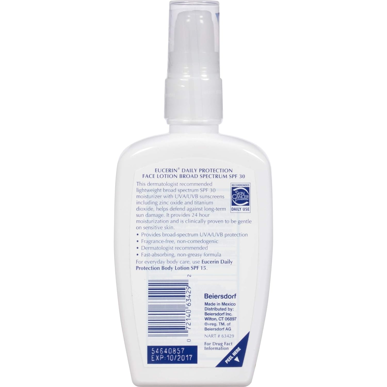 Eucerin Daily Protection Face Lotion - Broad Spectrum SPF 30 - Moisturizes and Protects Sensitive, Dry Skin - 4 Fl. Oz. Pump Bottle: Beauty