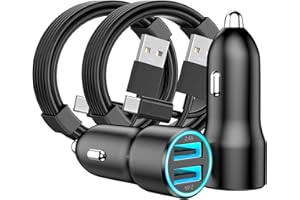 MATSUSHO USB Car Charger for iPhone 16, 2 Pack 4.8A Fast Charging Dual USB Cigarette Lighter Adapter with 3FT USB to USB C Car Carplay Charging Cord for iPhone 16/16 Plus/16 Pro/16 Pro Max/15/15 Pro/15 Pro Max