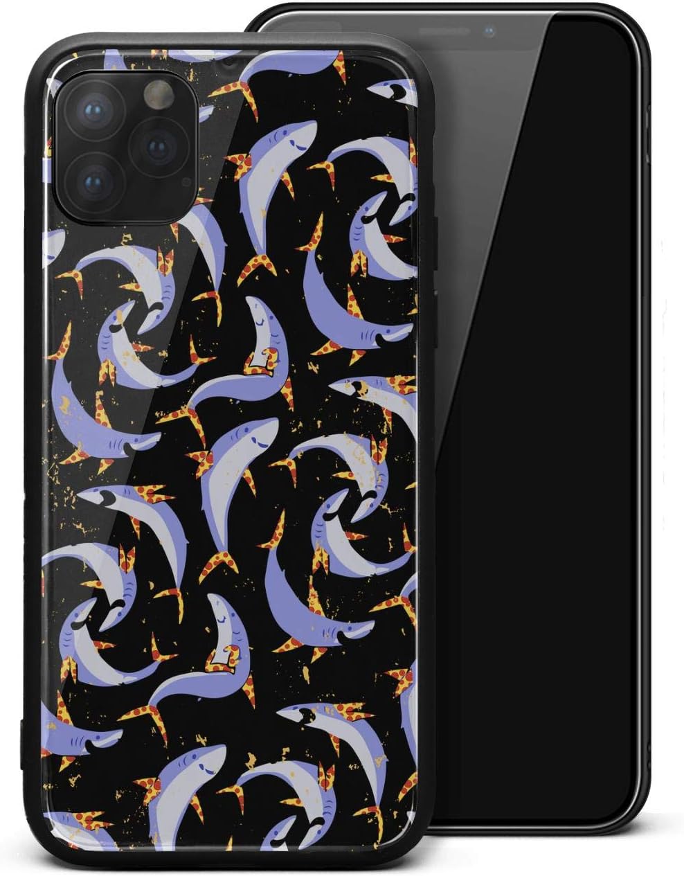 Crazy Cute Shark iPhone Pro Case, Tempered Glass Back Cover + Soft Silicone Bumper Protection Case