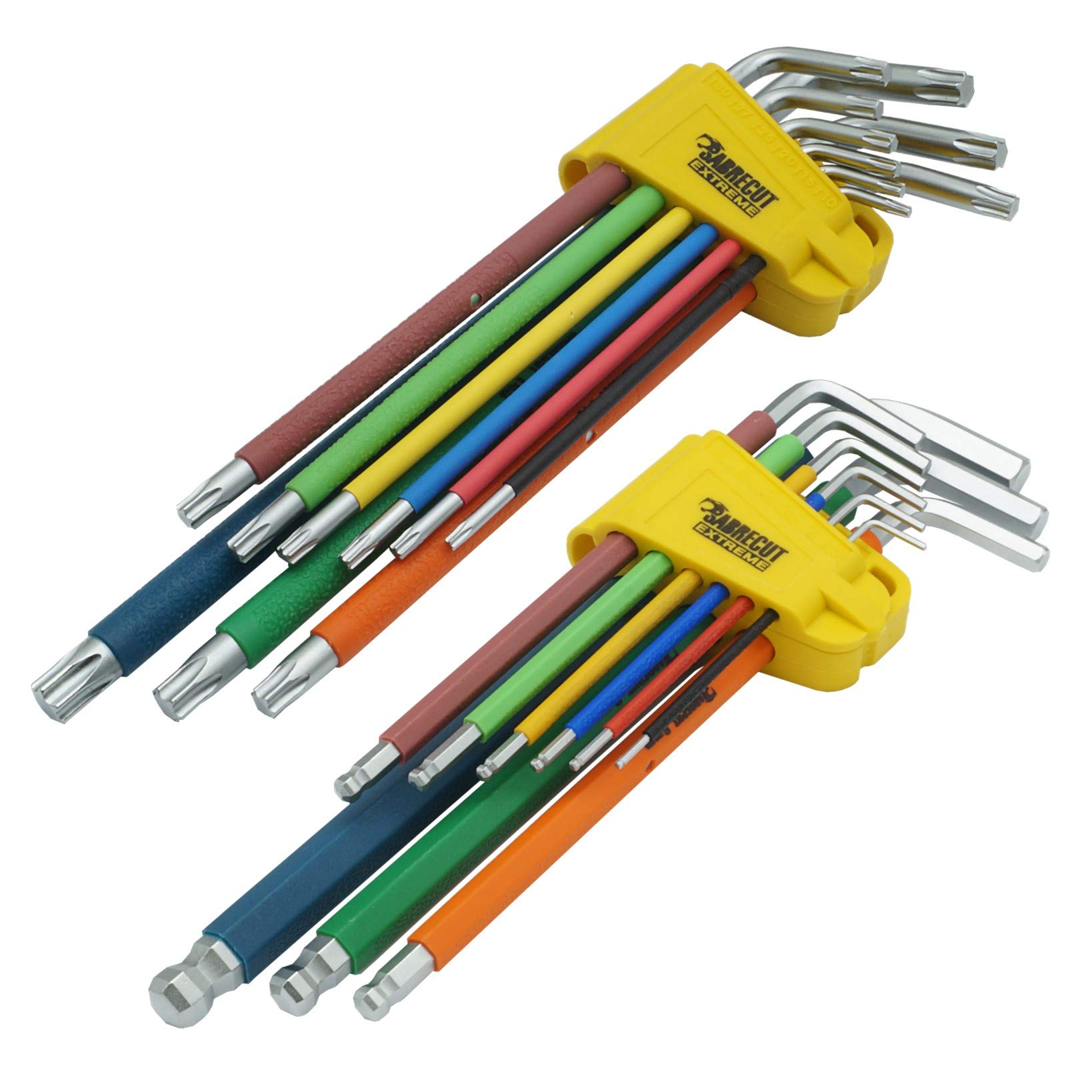 SabreCut 18 Piece SCTGK1 Soft Grip Comfort Extra Long Hex Diamond Hex Plus and Torx Key Sets with Colour Coding - Sizes 1.5mm-10mm T10-T50