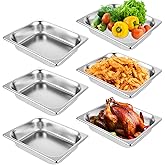 QTLCOHD 6 Pack Half Size Hotel Pans, 1/2 Inch 2.5 Inch Deep Stainless Steel Steam Table Pan, Commercial Food Pan for Chafing Dishes, Breading Trays for Hotel, Party, Buffet, Catering Supplies