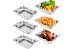 QTLCOHD 6 Pack Half Size Hotel Pans, 1/2 Inch 2.5 Inch Deep Stainless Steel Steam Table Pan, Commercial Food Pan for Chafing Dishes, Breading Trays for Hotel, Party, Buffet, Catering Supplies