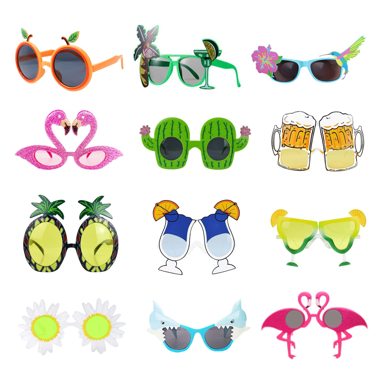 WideSmart 12 Pairs Party Sunglasses,Funny Hawaiian Glasses Novelty Party Glasses Beach Party Sunglasses Hawaiian Sunglasses Tropical Sunglasses Summer Party Photo Prop Summer Luau Party Supplies