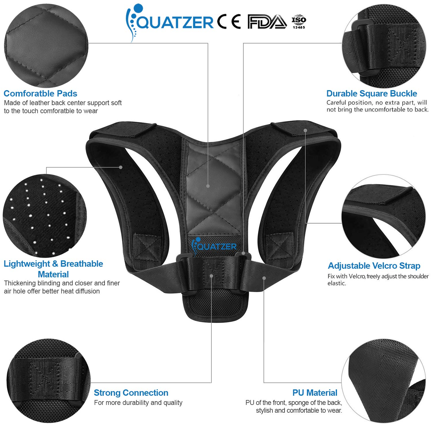 Haltungskorrektur und Rückentrainer für Herren und Frauen - Verstellbare Rückenbandage für gerade Schulterunterstützung - Unterstützung für Wirbelsäule, Nacken - kostenlose Tasche+Ebook+Elastikband