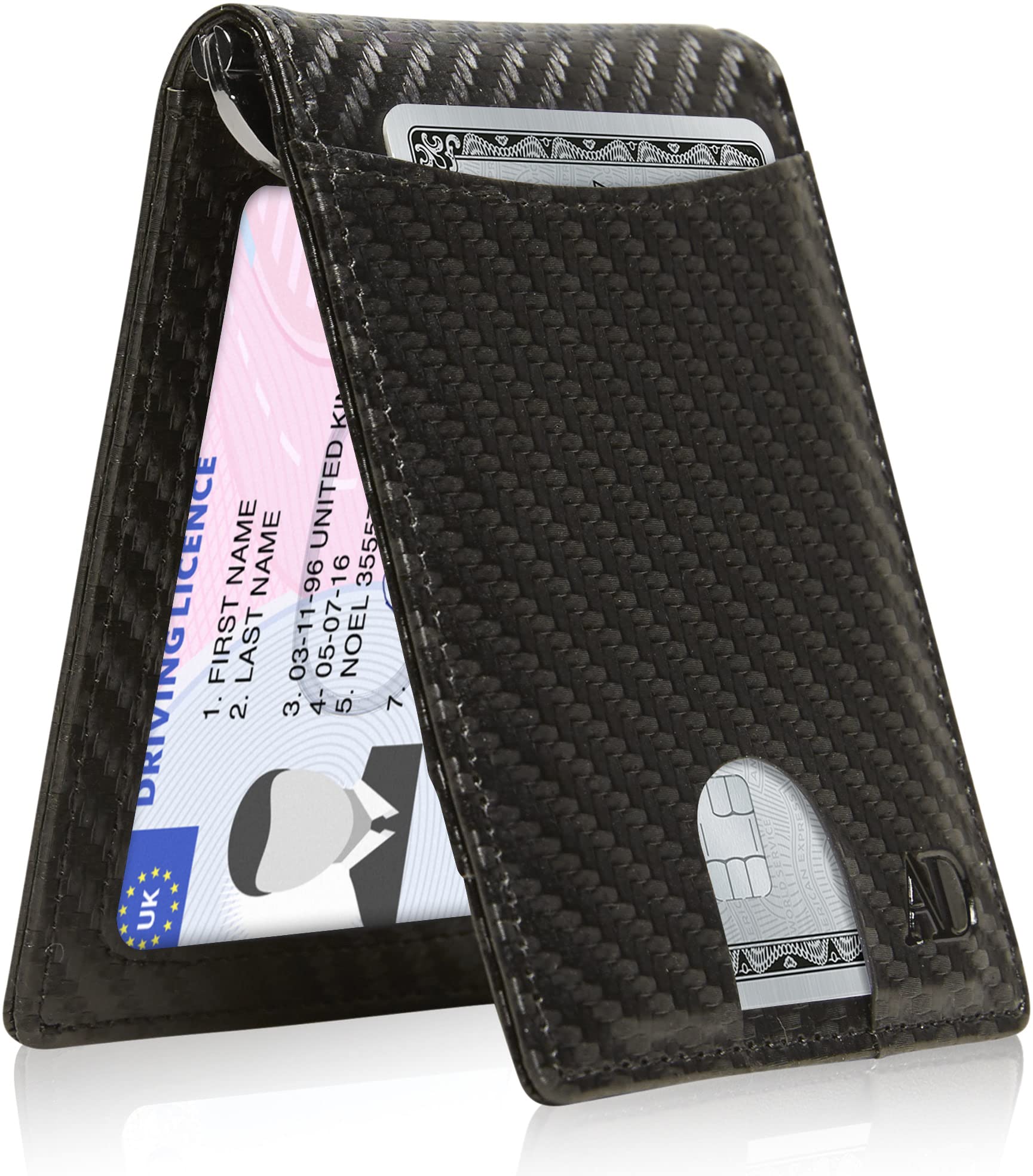Access Denied Slim Bifold Wallets for Men - Thin Minimalist Money Clip Wallet Mens Front Pocket Credit Card Holder RFID Blocking (Black Carbon Fiber)