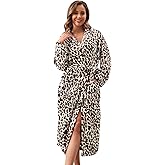 1stvital Womens Plush Hooded Bathrobe Fleece Long House Coat Soft Sleepwear Flannel Winter Robes Fluffy Nightgown with Pocket